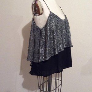 Nightclub Shimmery Silver and Black Chiffon Camisole = Sexy Spaghetti strap Top